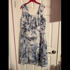 Connected Apparel White/Blue Floral Empire Midi Dress 16W